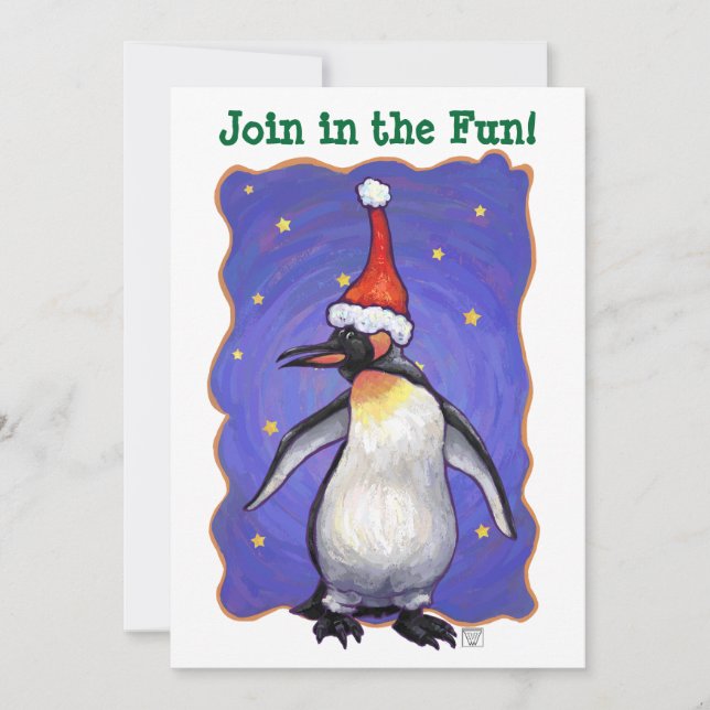 Festliche Pinguinköpfe und Schwänze Weihnachten Einladung (Vorderseite)