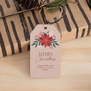 Festliche Poinsettia-Blume Weihnachten Geschenkanhänger