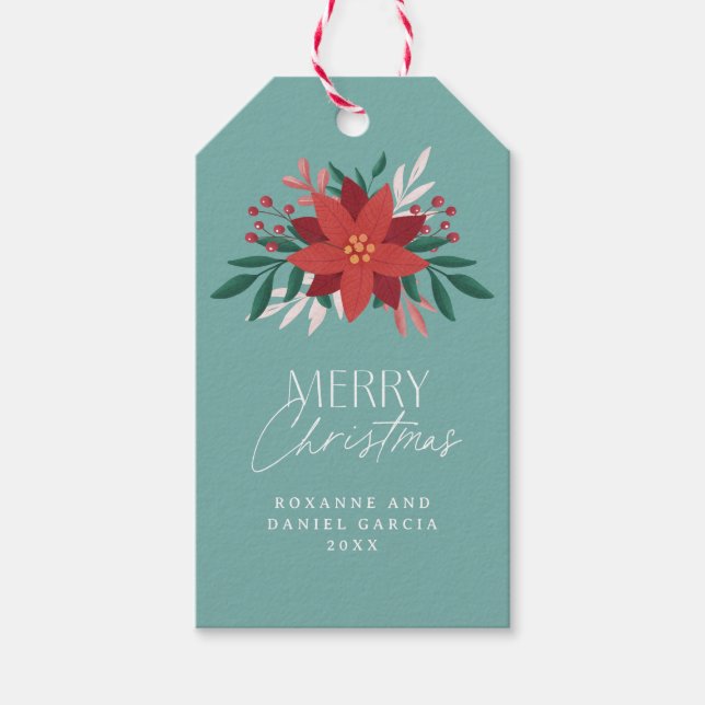 Festliche Poinsettia-Blume Weihnachten Geschenkanhänger (Vorderseite)