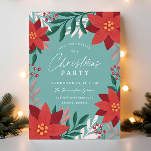 Festliche Poinsettia Blume Weihnachts-Party Einladung