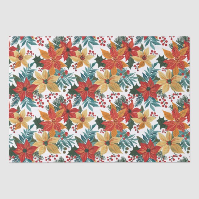 Festliche Poinsettia Retro Weihnachten Seidenpapier (Vorderseite)
