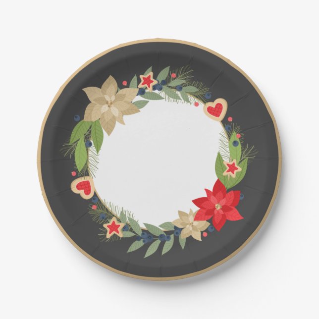 Festliche Poinsettia und Cookies Weihnachtsfeierta Pappteller (Vorderseite)