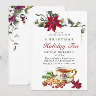 Festliche Poinsettia Weihnachtsfest Tea Party Inv Einladung