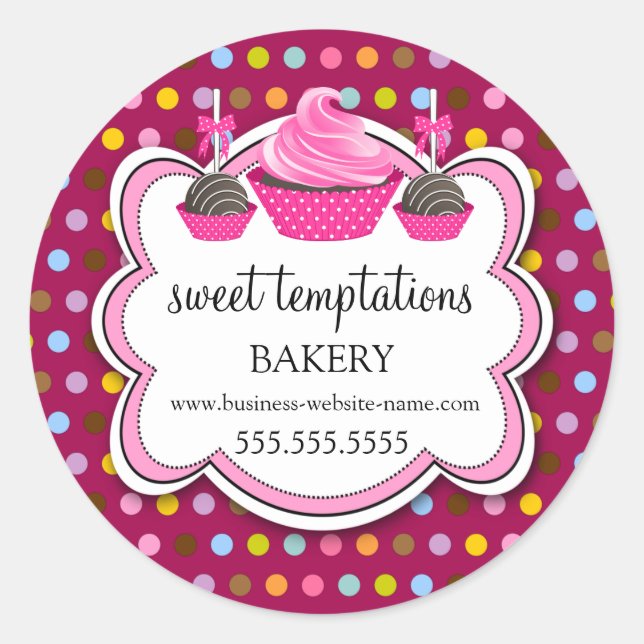 Festliche Polka Dots Cupcake Cake Cake Pops Bäcker Runder Aufkleber (Vorderseite)