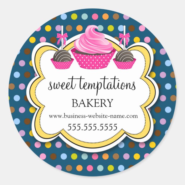 Festliche Polka Dots Cupcake Cake Cake Pops Bäcker Runder Aufkleber (Vorderseite)