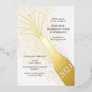 Festliche Popping Bubbles Champagner Silvester Folieneinladung