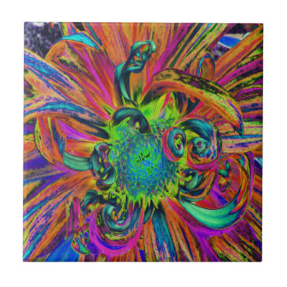 Festliche psychedelische bunte Dahlienblütenblätte Fliese