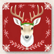 Festliche Reindeer-Illustration mit rotem Hintergr