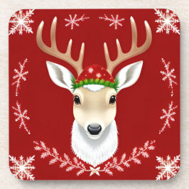 Festliche Reindeer-Illustration mit rotem Hintergr Getränkeuntersetzer