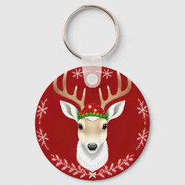 Festliche Reindeer-Illustration mit rotem Hintergr Schlüsselanhänger