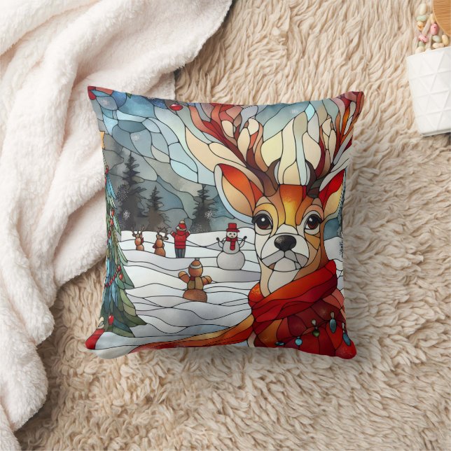 Festliche Rentiere in einer schneebedeckten Winter Kissen (Decke)