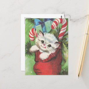 festliche retro vintage Weihnachtskatze Postkarte