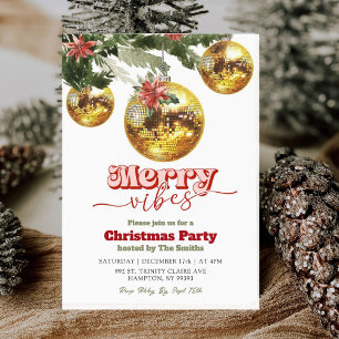 Festliche Retro-Weihnachts-Gold-Discokugel-Party Einladung