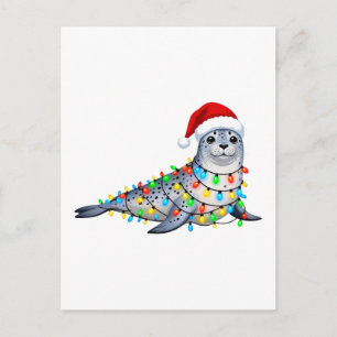 Festliche Robbe bedeckt mit Weihnachtslichtern Postkarte