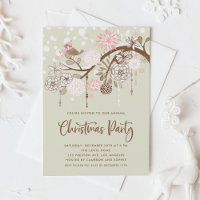 Festliche rosa Vögel und Blume Weihnachts-Party