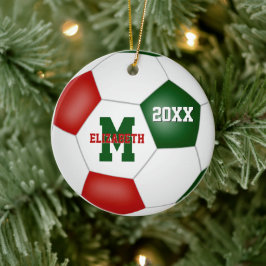 festliche Rot-Grün-Mädchen Jungen halten Fußball Keramik Ornament