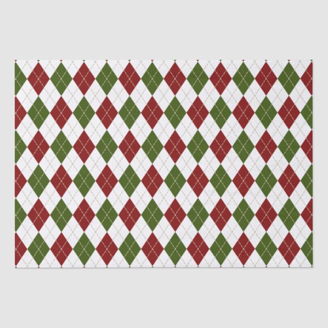 festliche Rot-Grün-Raute kariert Seidenpapier (Vorderseite)