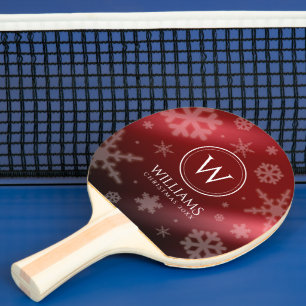 Festliche rote Folie-Schneeflocken-Monogramm-Name Tischtennis Schläger