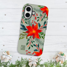 Festliche rote Poinsettie Weihnachtsblumen-Monogra