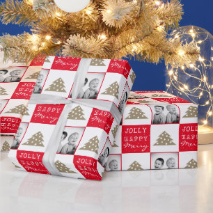 Festliche rote Typografie Weihnachtsbaum Familienf Geschenkpapier