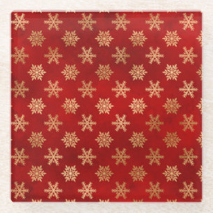 Festliche rote und goldene Folien-Winterschnörkel Glasuntersetzer