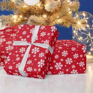 Festliche rote und weiße Winterschneeflocken Geschenkpapier
