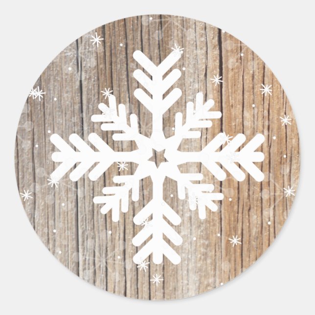 Festliche Rustikale Schneeflocke Merry Winter Stic Runder Aufkleber (Vorderseite)