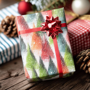 Festliche rustikale Winterbäume Geschenkpapier
