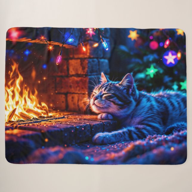 Festliche Schlafkatze farbenfrohe Liebhaber Kunst Sherpadecke (Vorderseite (Horizontal))