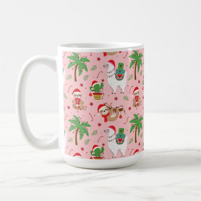 Festliche Schluchten und Llamas-Urlaubsmuster Kaffeetasse (Links)