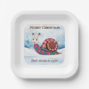 Festliche Schnecken Schnee Wortspiel Humor Lustig Pappteller