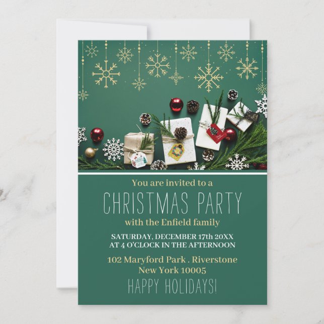 Festliche Schneeflocken, Weihnachts-Party einladen Ankündigung (Vorderseite)