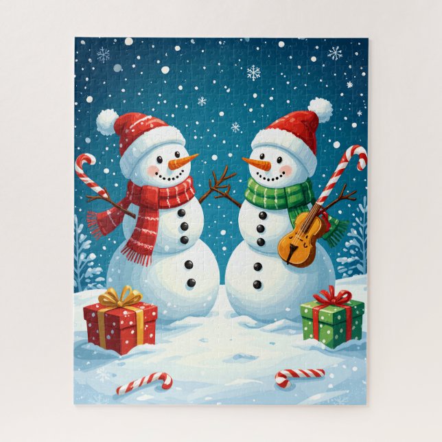 Festliche Schneemänner mit Candy Canes und Geschen (Vertikal)