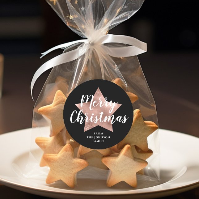 Festliche schwarze Frohe Weihnachten Runder Aufkleber (Festive Black Merry Christmas Classic Round Sticker)