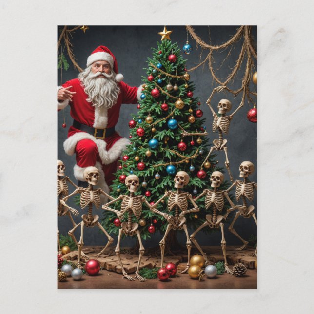 Festliche Skelette Weihnachtsbaum Postkarte (Vorderseite)