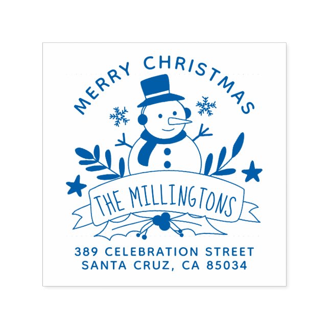 Festliche Snowman Banner Weihnachten Rücksendeadre Permastempel (Design)