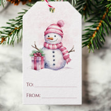 Festliche Snowman Pink Wasserfarbe Weihnachten