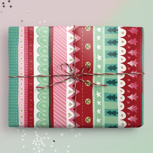 Festliche Streifen Elf Weihnachten Geschenkpapier (Christmas stripes wrapping paper gift mockup)