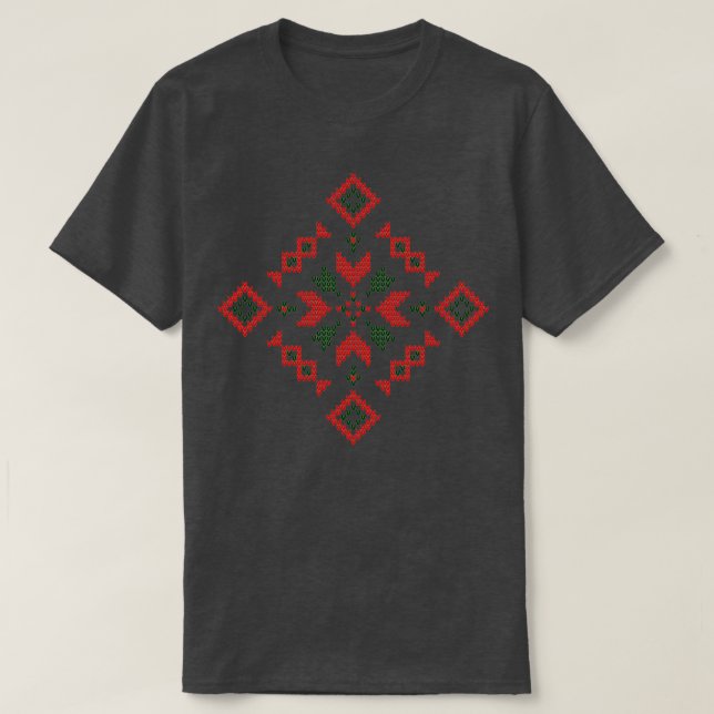 Festliche Stricktafeln Blume Muster T-Shirt (Design vorne)