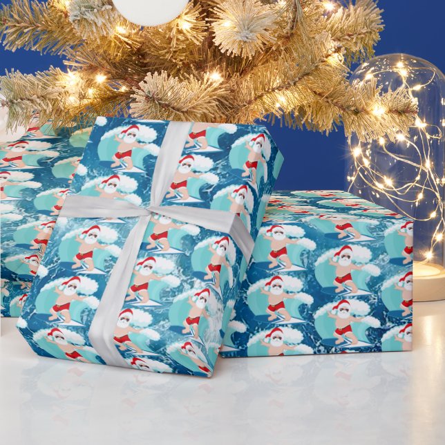 festliche Surfen Santa Beach Geschenkpapier (Feiertage)