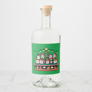 Festliche Sushi Weihnachtsbaum - Niedliche Pixel A Alkoholflaschenetikett
