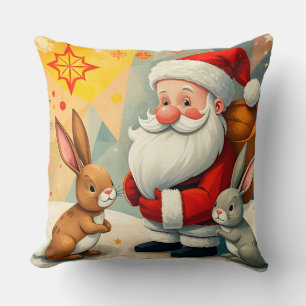Festliche Szene mit Weihnachtsmann und niedlichen Kissen