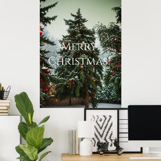 Festliche Tannen, geschmückt mit Girlanden  Poster