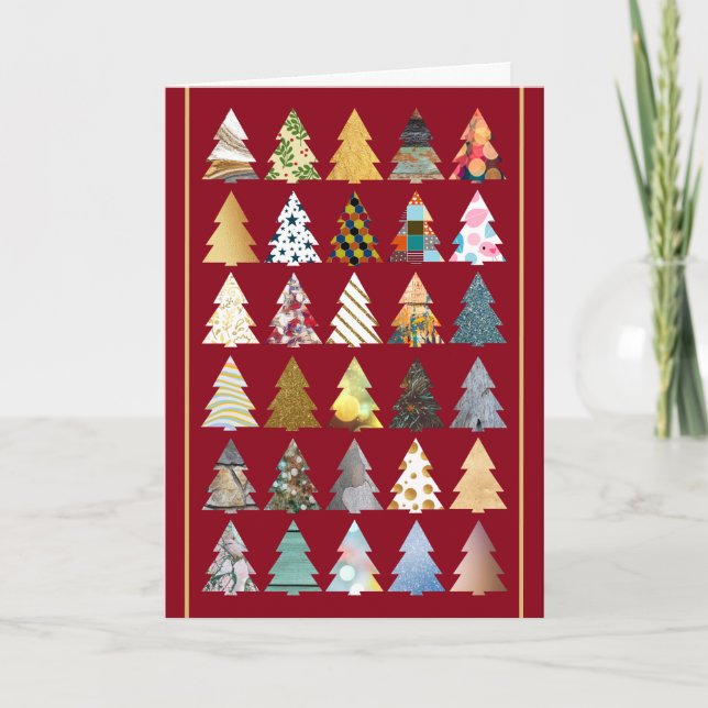 Festliche Tannenbaume, Roter Weihnachtsgrüßen Karte (Vorderseite)