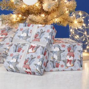 Festliche tanzende Winterpinguine Geschenkpapier