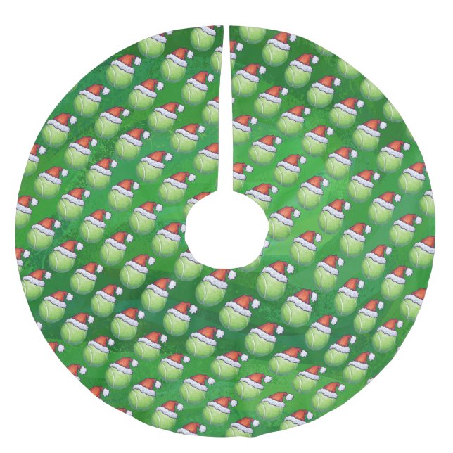 Festliche Tennis Ball Muster Weihnachten Grün Polyester Weihnachtsbaumdecke (Vorderseite)