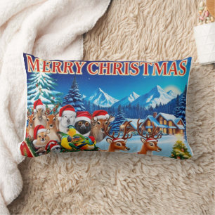 Festliche Tiere Sleigh Lumbar Kissen Design.