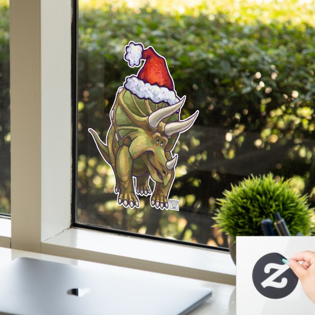 Festliche Triceratops Weihnachtsklammer Fensteraufkleber (Büro)