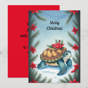 Festliche Turtle Flat Holiday Card Feiertagskarte