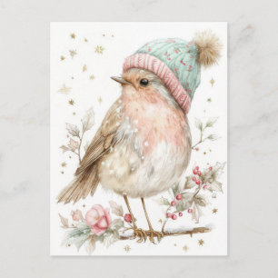 Festliche und elegante Pastell-Weihnachtsvogel Postkarte